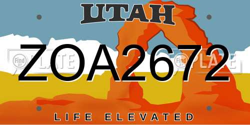 ZOA2672 Utah License Plate
