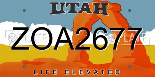 ZOA2677 Utah License Plate