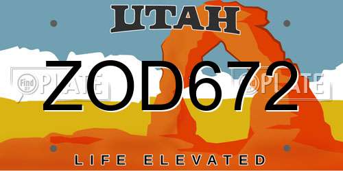 ZOD672 Utah License Plate