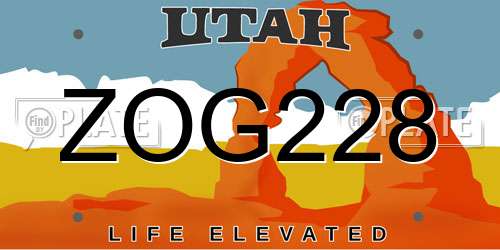 ZOG228 Utah License Plate