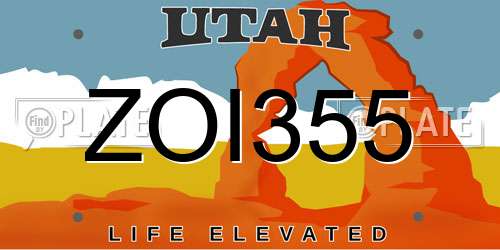 ZOI355 Utah License Plate