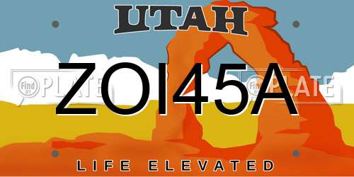 ZOI45A Utah License Plate