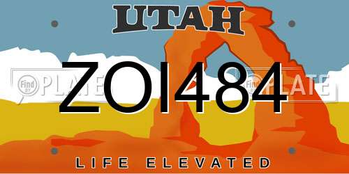 ZOI484 Utah License Plate