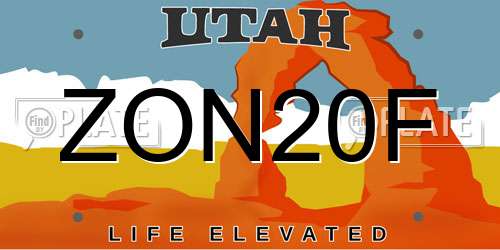 ZON20F Utah License Plate