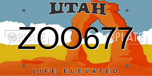 ZOO677 Utah License Plate