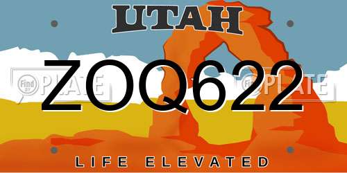 ZOQ622 Utah License Plate