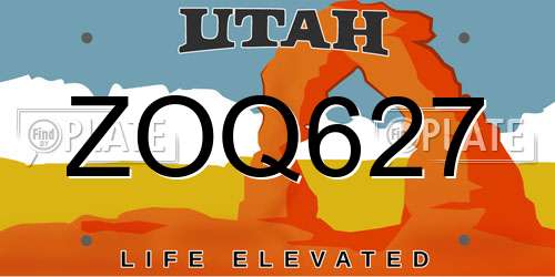 ZOQ627 Utah License Plate