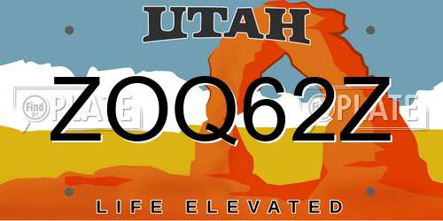 ZOQ62Z Utah License Plate
