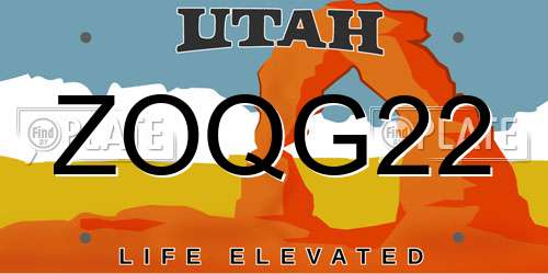 ZOQG22 Utah License Plate