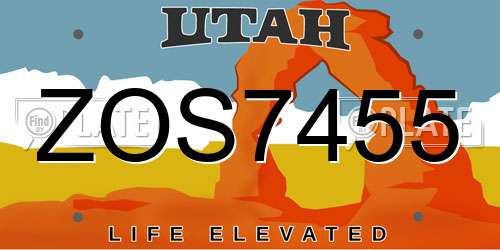 ZOS7455 Utah License Plate