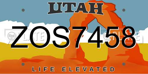 ZOS7458 Utah License Plate