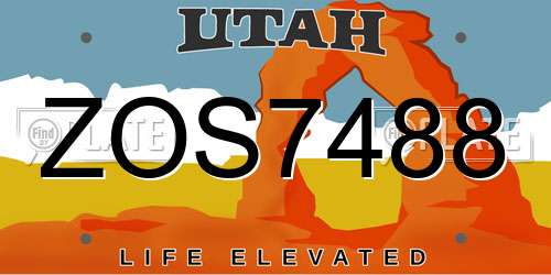 ZOS7488 Utah License Plate