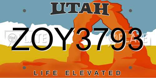ZOY3793 Utah License Plate