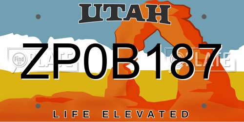 ZP0B187 Utah License Plate
