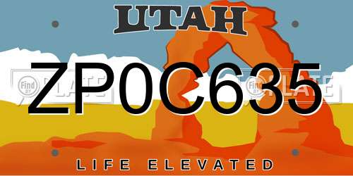 ZP0C635 Utah License Plate