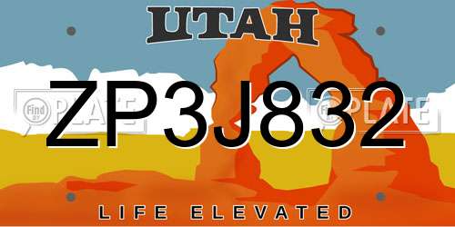 ZP3J832 Utah License Plate
