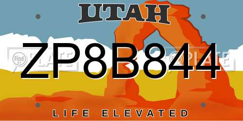 ZP8B844 Utah License Plate