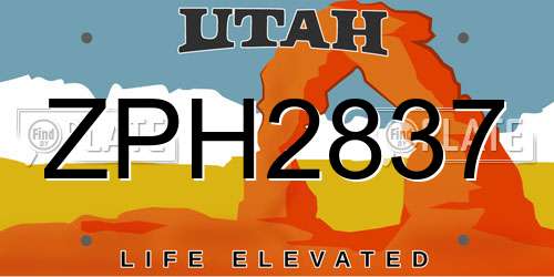 ZPH2837 Utah License Plate