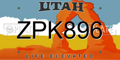 ZPK896 Utah License Plate