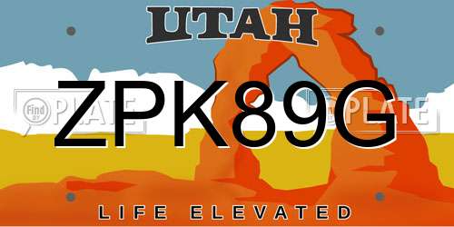 ZPK89G Utah License Plate