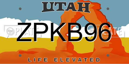 ZPKB96 Utah License Plate