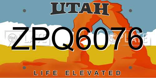 ZPQ6076 Utah License Plate