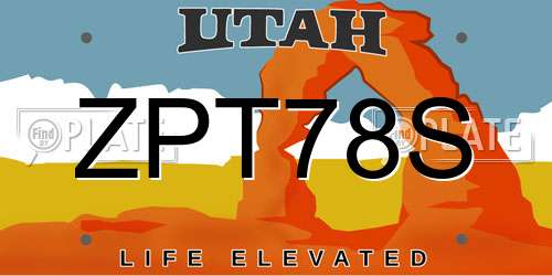 ZPT78S Utah License Plate