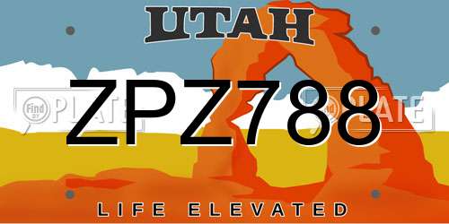 ZPZ788 Utah License Plate