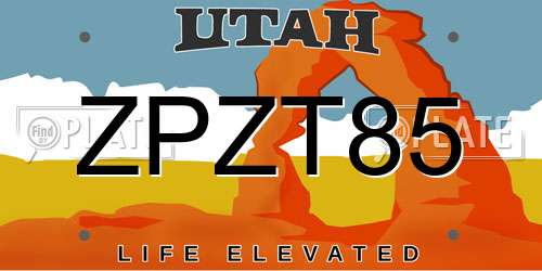 ZPZT85 Utah License Plate