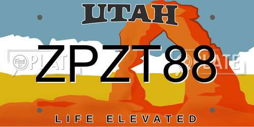 ZPZT88 Utah License Plate