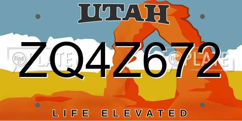 ZQ4Z672 Utah License Plate