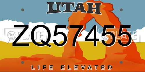 ZQ57455 Utah License Plate