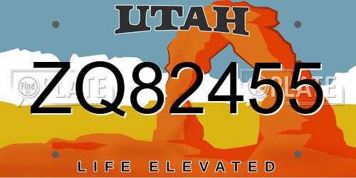 ZQ82455 Utah License Plate