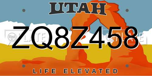 ZQ8Z458 Utah License Plate