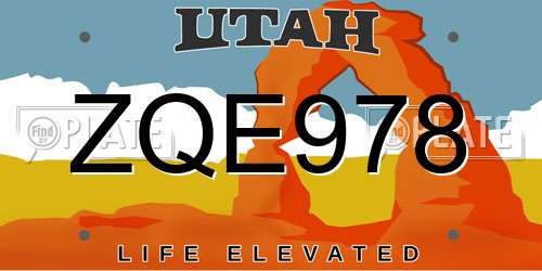 ZQE978 Utah License Plate