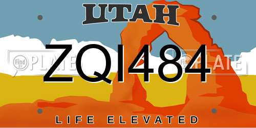ZQI484 Utah License Plate