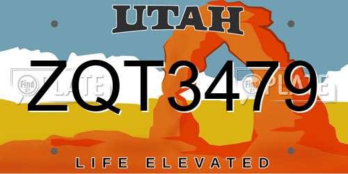 ZQT3479 Utah License Plate