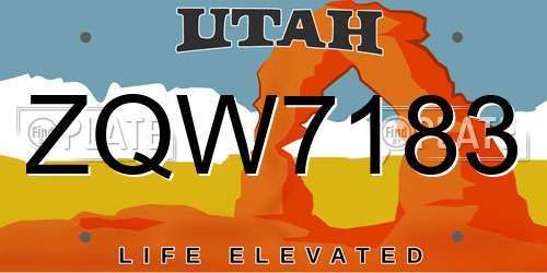 ZQW7183 Utah License Plate