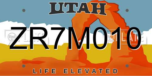 ZR7M010 Utah License Plate