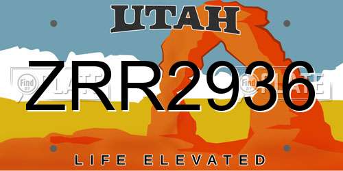 ZRR2936 Utah License Plate