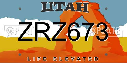ZRZ673 Utah License Plate