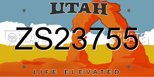 ZS23755 Utah License Plate