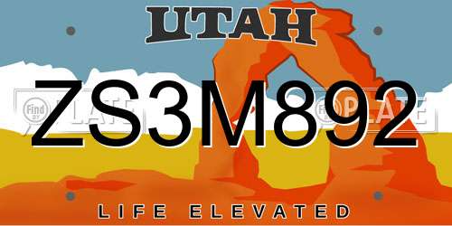ZS3M892 Utah License Plate