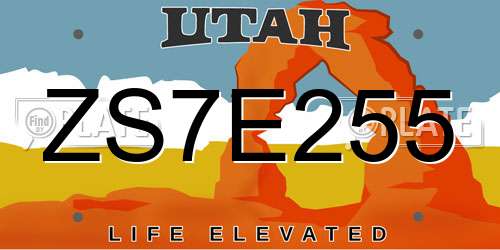 ZS7E255 Utah License Plate