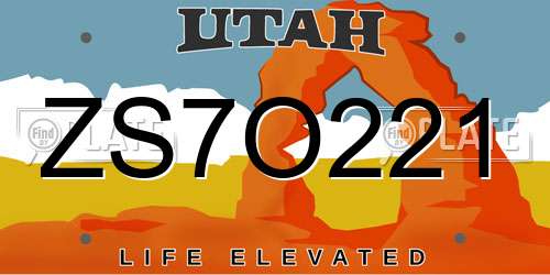ZS7O221 Utah License Plate