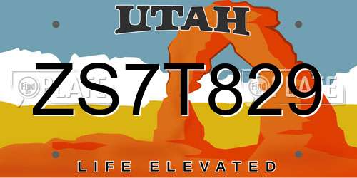 ZS7T829 Utah License Plate