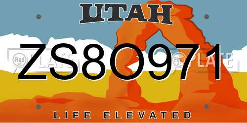ZS8O971 Utah License Plate