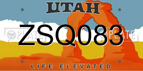 ZSQ083 Utah License Plate