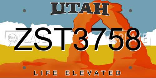 ZST3758 Utah License Plate