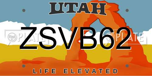 ZSVB62 Utah License Plate